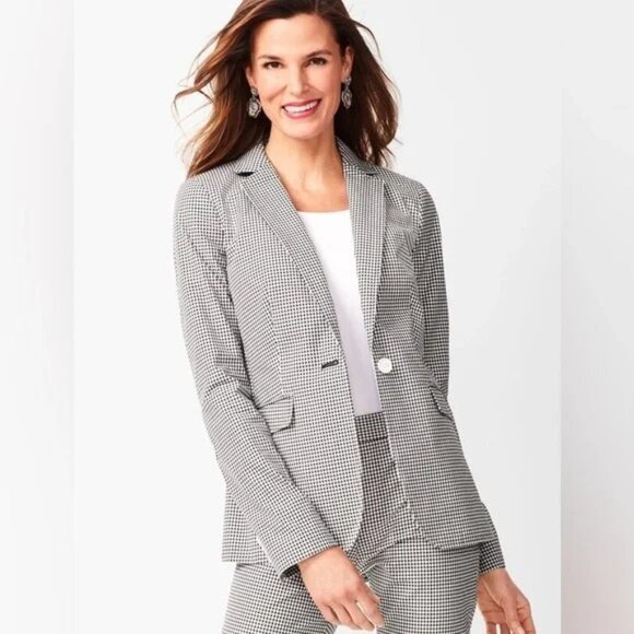 Talbots NEW Women's One-Button Black/White Gingham Blazer Size 12P - Picture 1 of 6